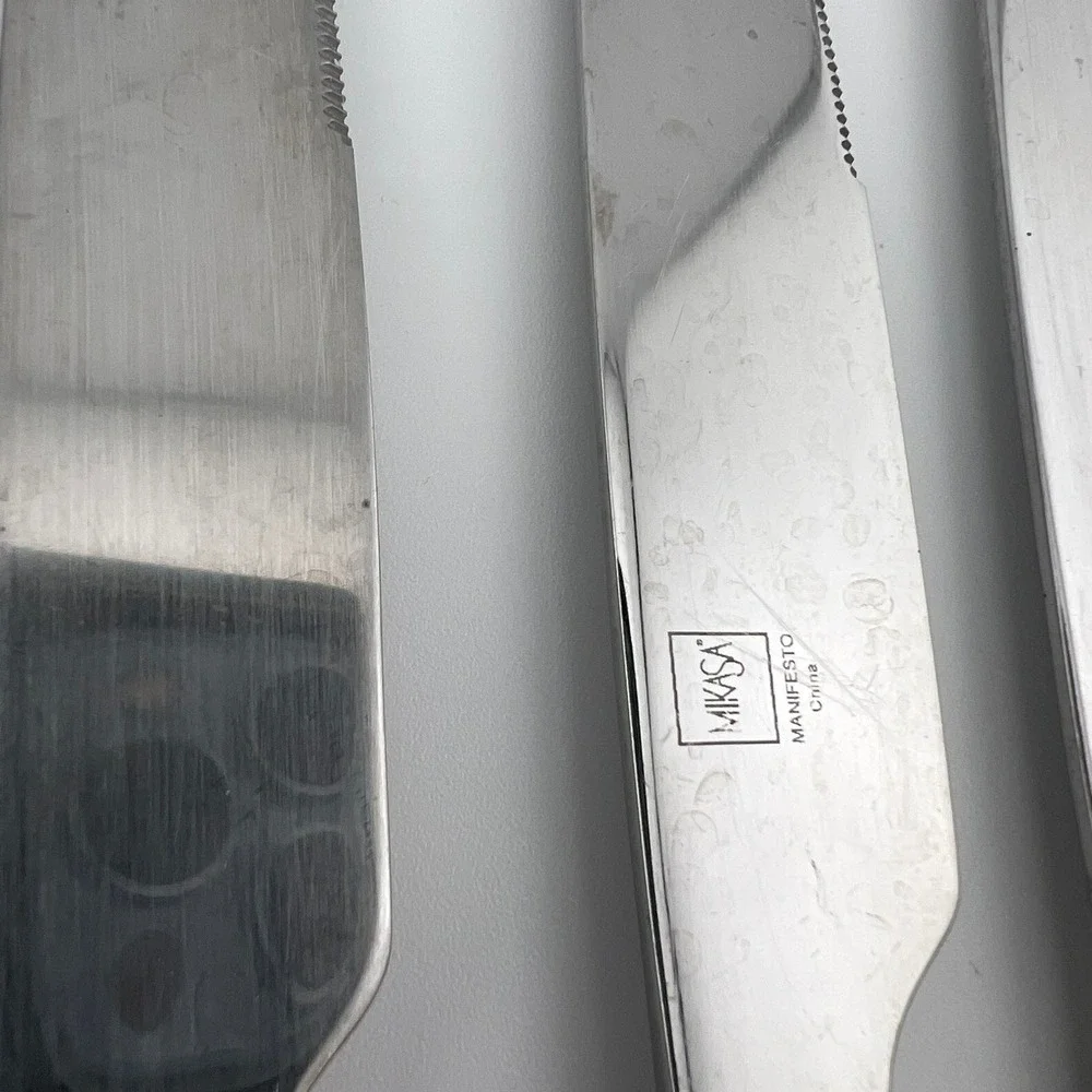 Set of 6 Mikasa Stainless 18/10 Dinner Knives‎ | Manifesto Glossy Flatware VTG